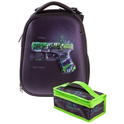 Школьный ортопедический ранец для мальчика с пистолетом 3Д Hatber Ergonomic Classic Strike с термосумкой NRk_60004 