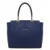 Большая синяя сумка с двумя короткими ручками из натуральной кожи Fiato Dream 6016 FD саффиано синий/серебро